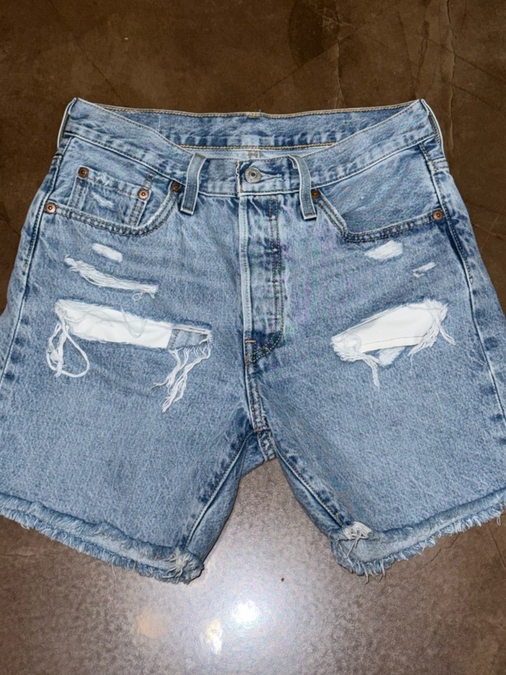 Levi's Light Blue Distressed Denim Jean Shorts